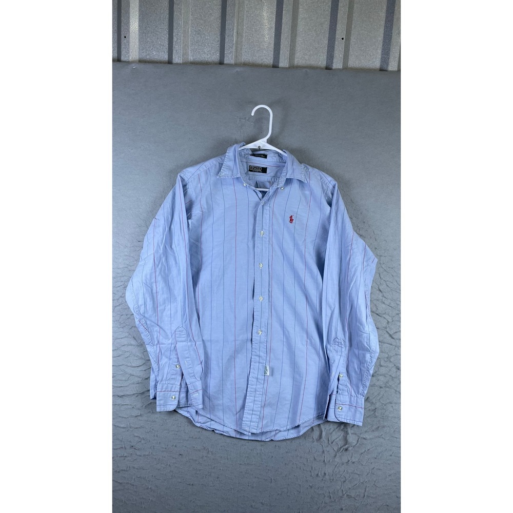 Polo Ralph Lauren Button Down Men 20 Blue Excellent Striped Long Sleeve Shirt